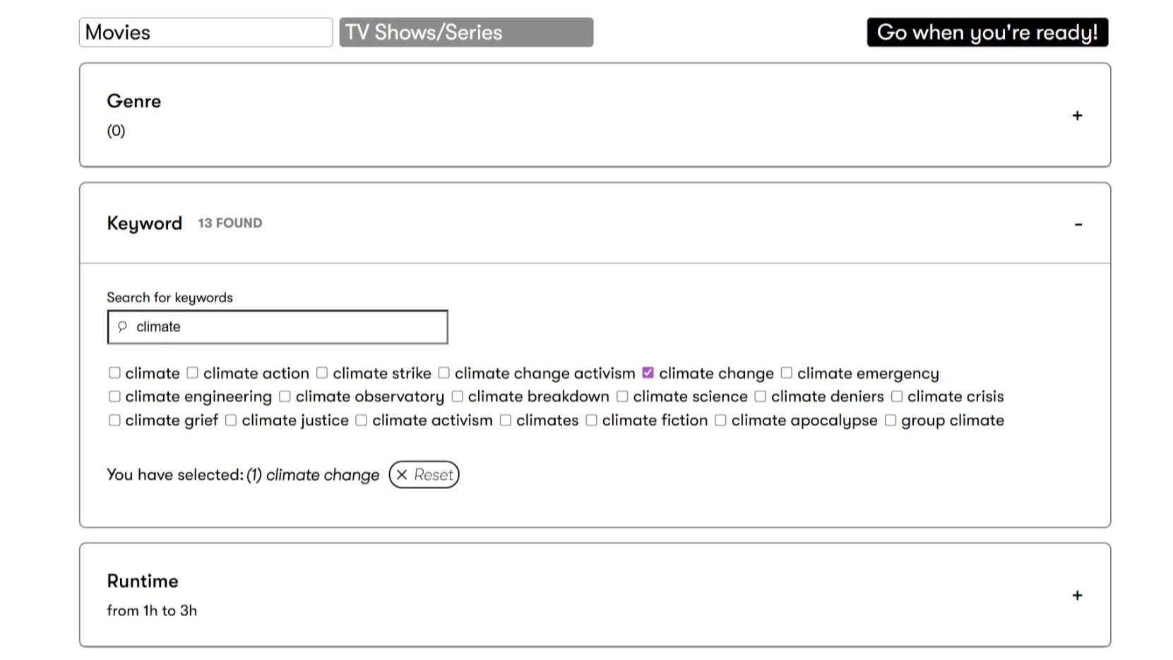 Advanced filtering interface with categories and tags