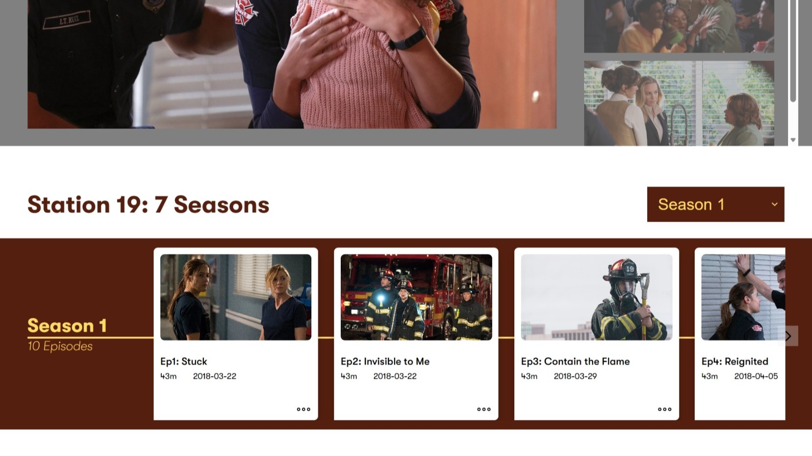 TV show detail page with season and episode navigation