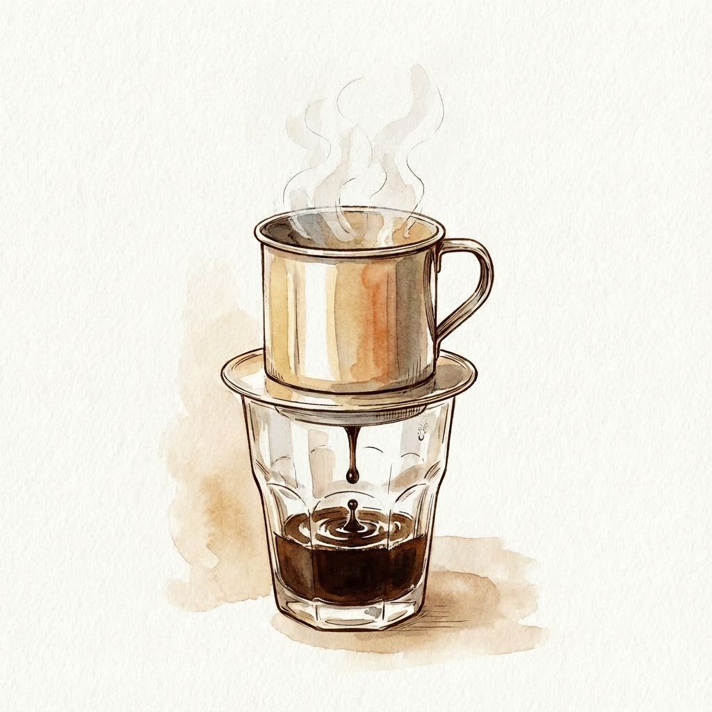 Coffee brewing slowly through the phin filter